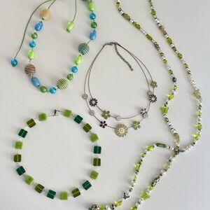 Green & Blue Beaded Necklace Set
